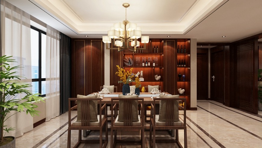 骊山(shān)下的院子四居室160平米簡中(zhōng)式風格餐廳博古架