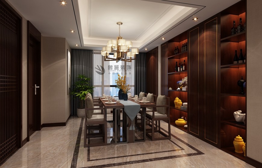 骊山(shān)下的院子四居室160平米簡中(zhōng)式風格餐廳