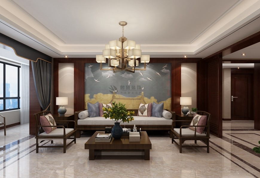 骊山(shān)下的院子四居室160平米簡中(zhōng)式風格沙發背景牆