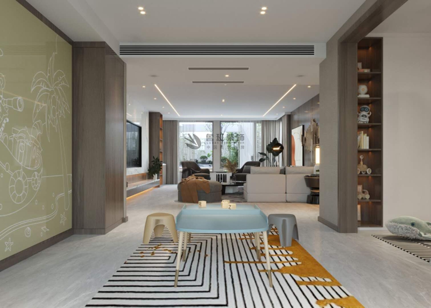 西安(ān)魯班裝(zhuāng)飾出品萊安(ān)逸珲複式380平米現代輕奢設計王小(xiǎo)龍主筆(bǐ)設計——娛樂互動區(qū)設計效果圖