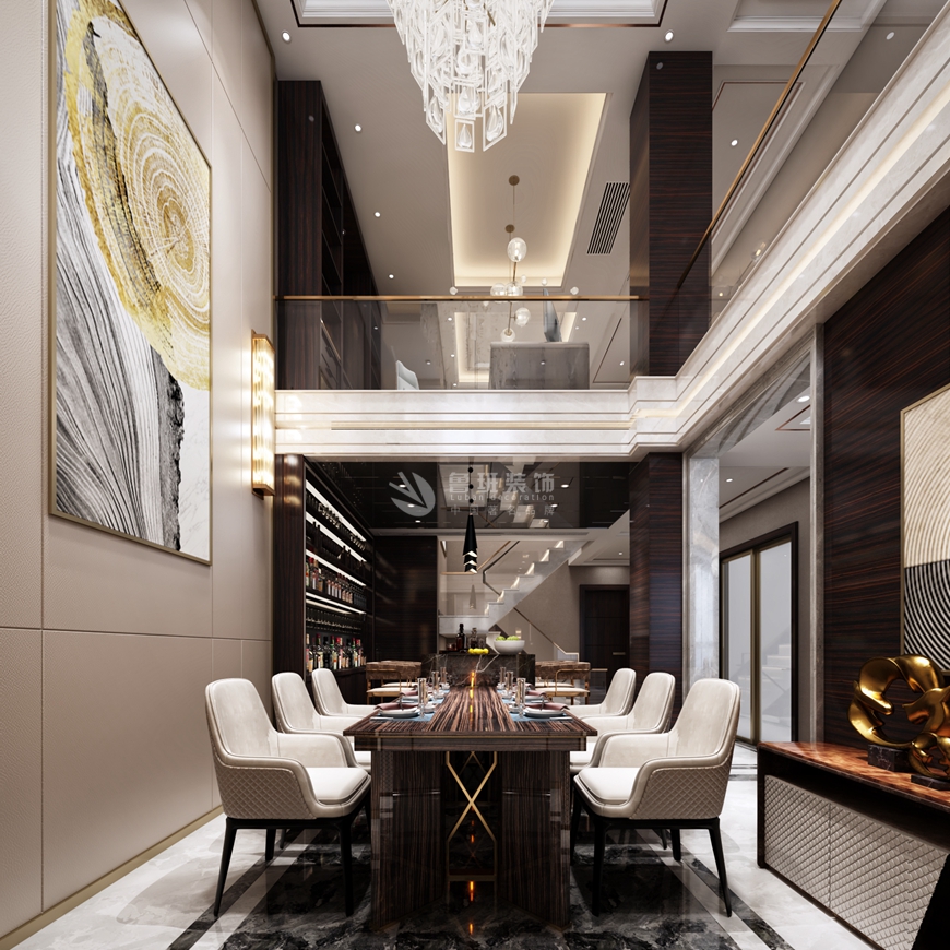 安(ān)魯班裝(zhuāng)飾出品中(zhōng)建昆明瀾庭230平米現代輕奢設計楊立邦設計師主筆(bǐ)——餐廳設計效果圖